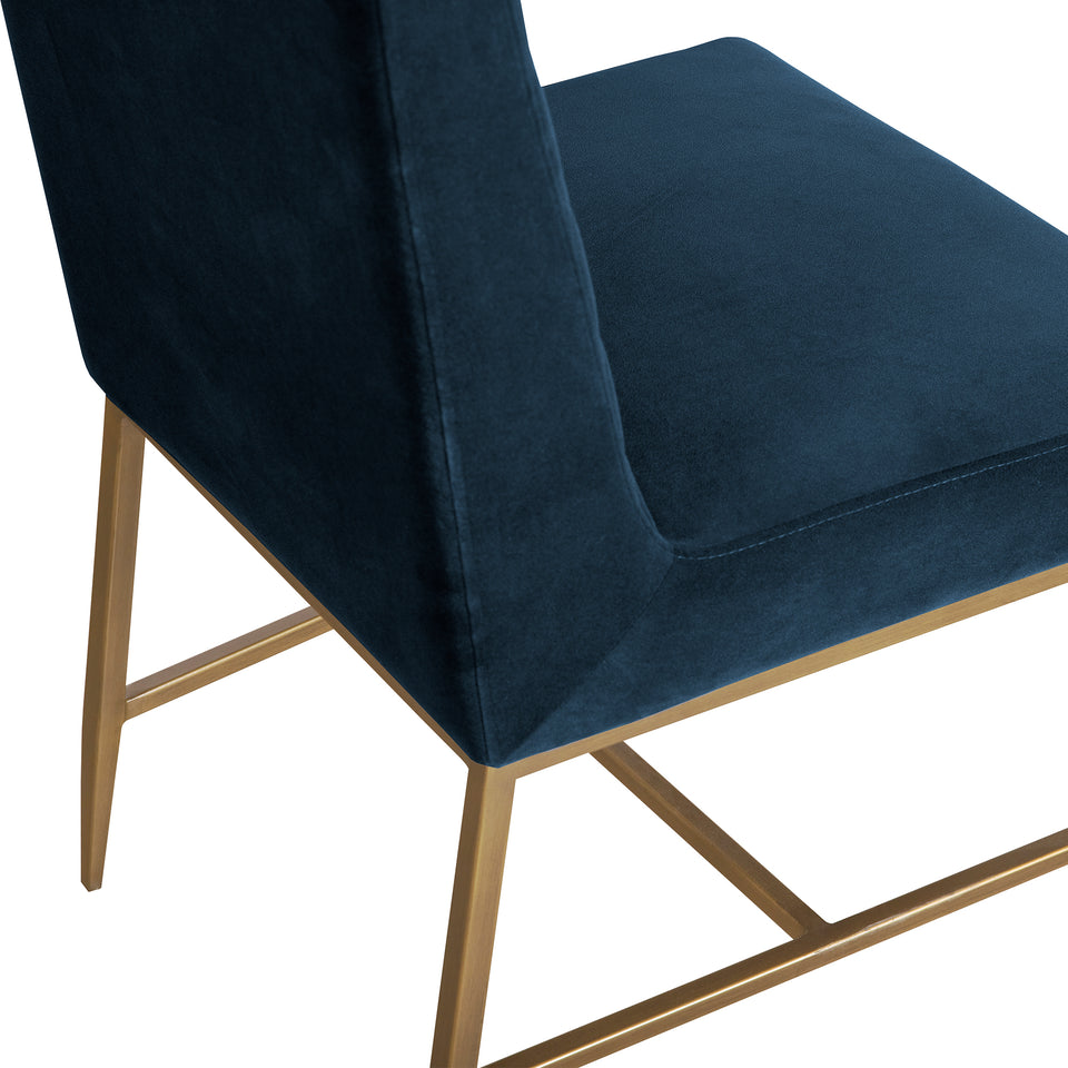 Memphis Blue Velvet and Antique Brass Accent Dining Chair- Set of 2