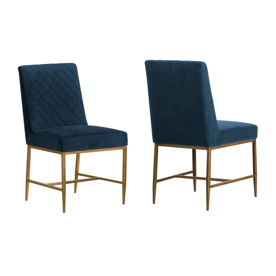 Memphis Blue Velvet and Antique Brass Accent Dining Chair- Set of 2