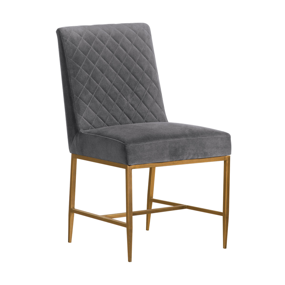 Memphis Gray Velvet and Antique Brass Accent Dining Chair- Set of 2