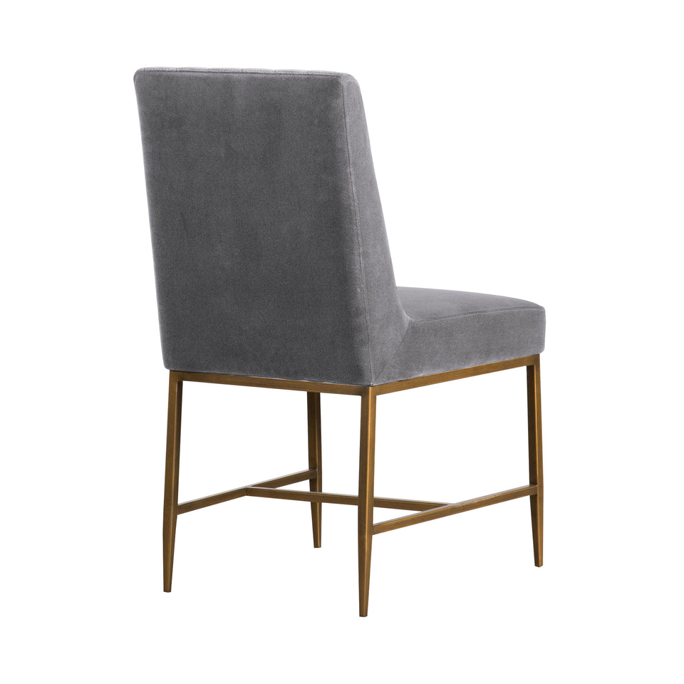 Memphis Gray Velvet and Antique Brass Accent Dining Chair- Set of 2