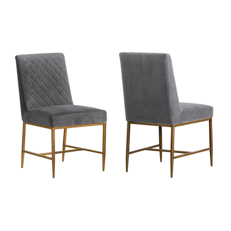 Memphis Gray Velvet and Antique Brass Accent Dining Chair- Set of 2