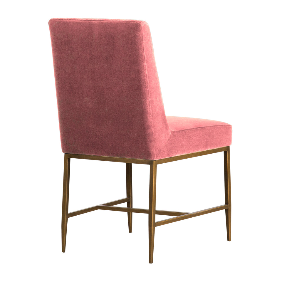 Memphis Pink Velvet and Antique Brass Accent Dining Chair- Set of 2