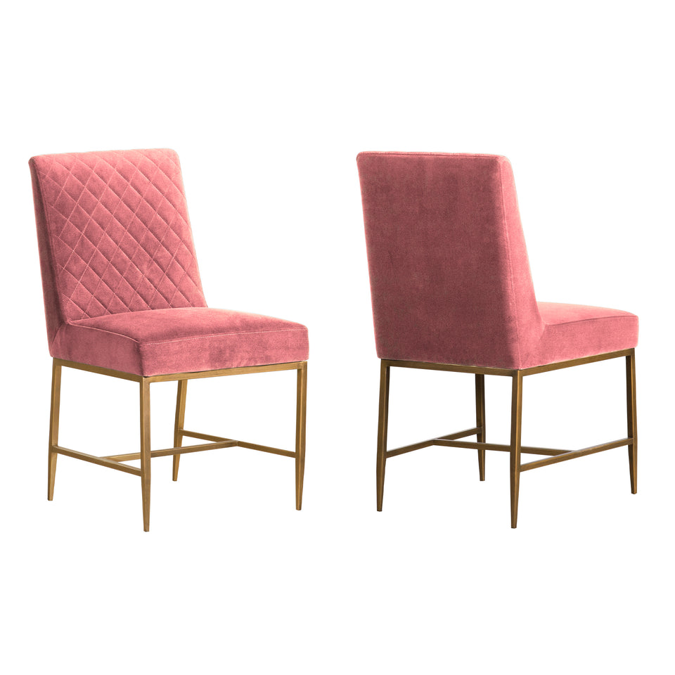 Memphis Pink Velvet and Antique Brass Accent Dining Chair- Set of 2