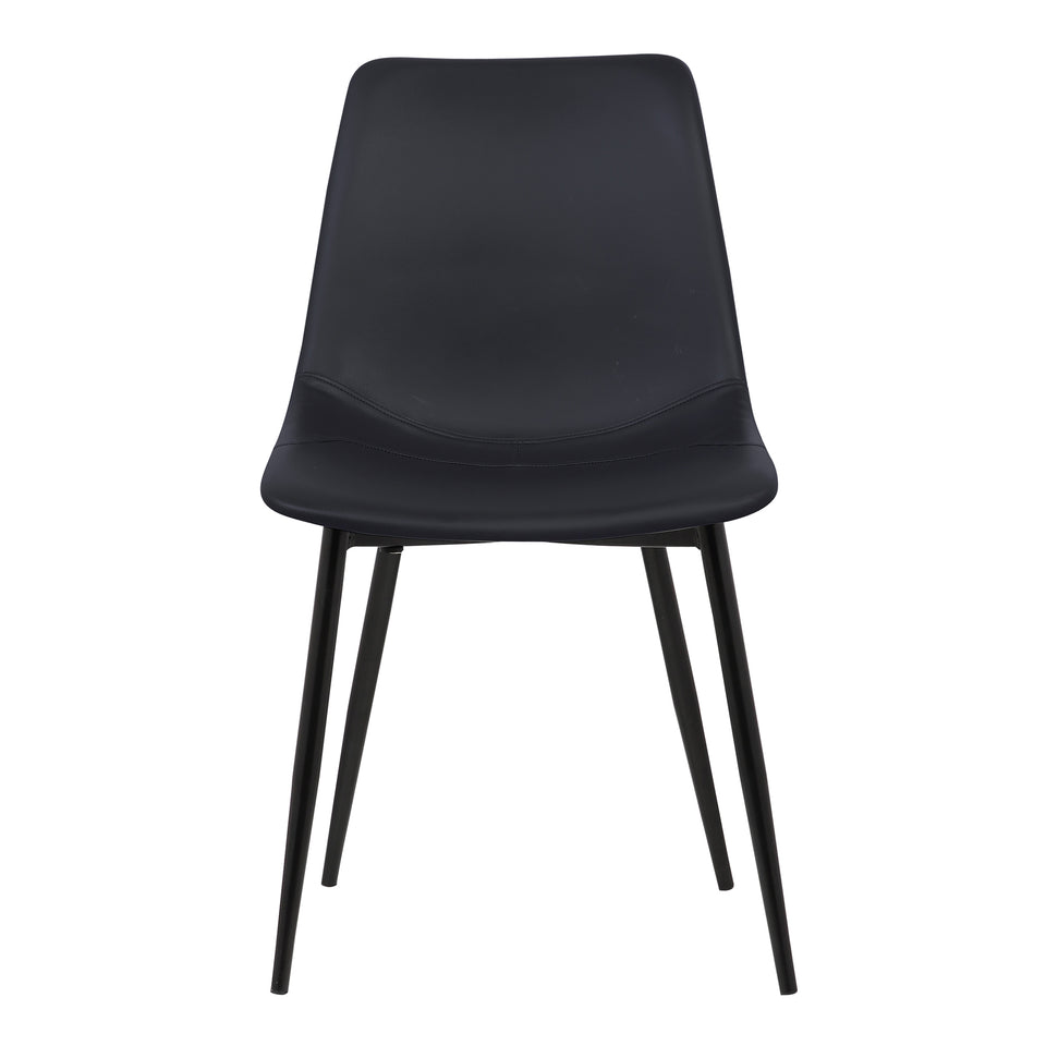 Monte Contemporary Dining Chair in Black Faux Leather with Black Powder Coated Metal Legs