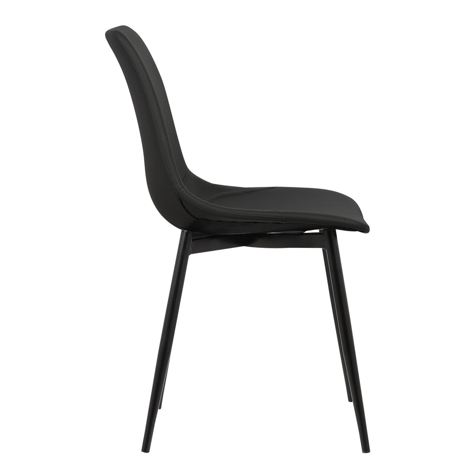 Monte Contemporary Dining Chair in Black Faux Leather with Black Powder Coated Metal Legs