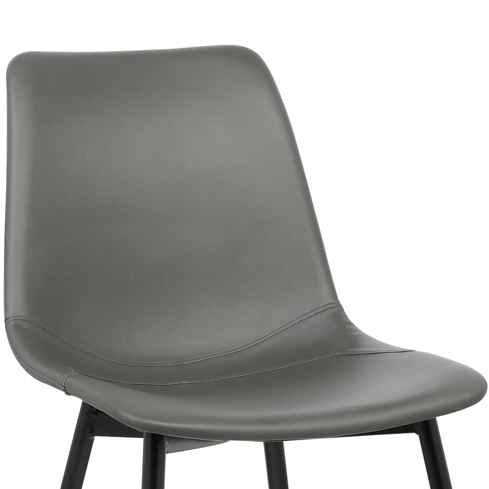 Monte Contemporary Dining Chair in Gray Faux Leather with Black Powder Coated Metal Legs