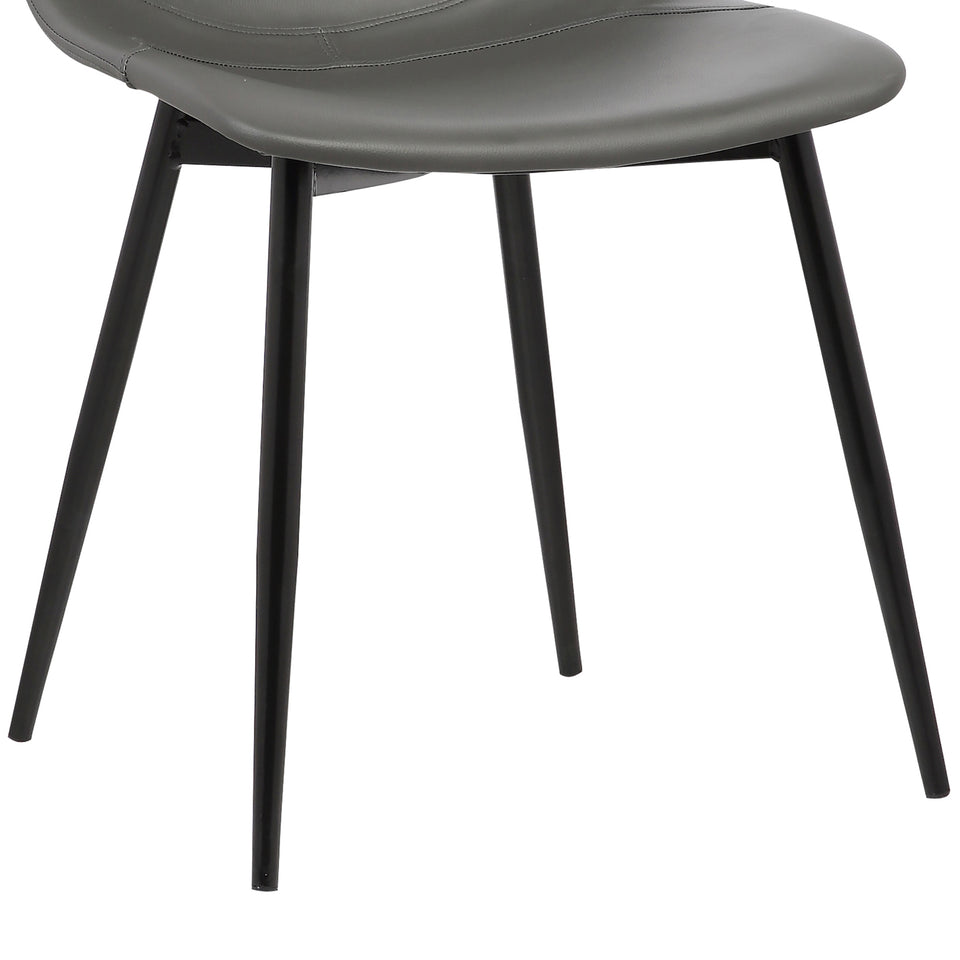 Monte Contemporary Dining Chair in Gray Faux Leather with Black Powder Coated Metal Legs