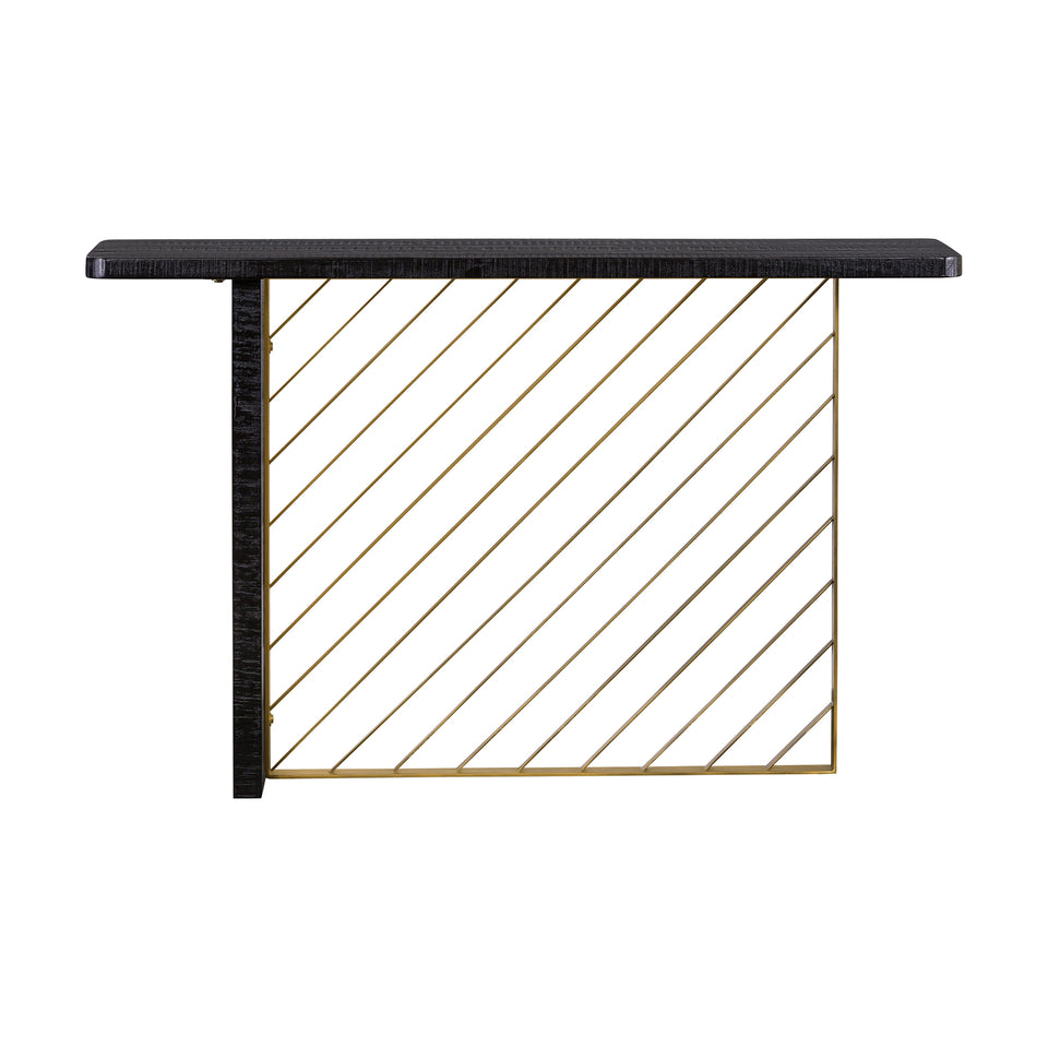 Monaco Black Wood Console Table with Antique Brass Accent