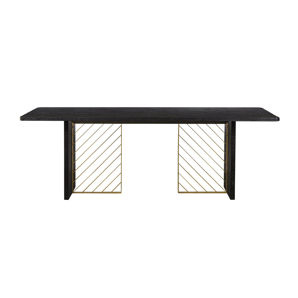 Monaco Black Wood Dining Table with Antique Brass Accent