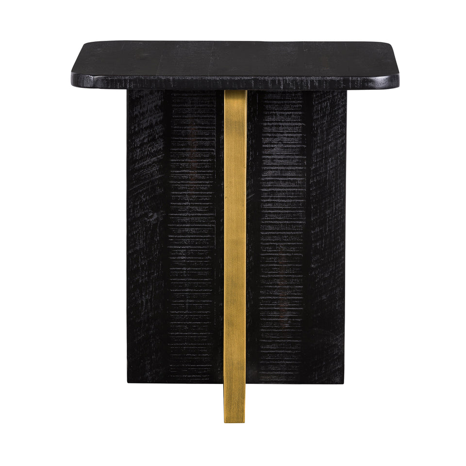 Monaco Black Wood Side Table with Antique Brass Accent