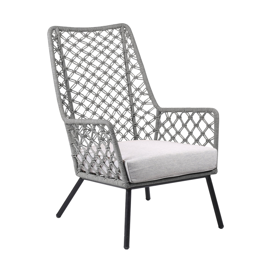 Marco Indoor Outdoor Steel Lounge Chair with Grey Rope and Grey Cushion