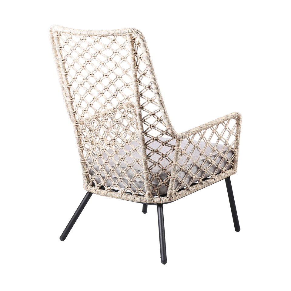 Marco Indoor Outdoor Steel Lounge Chair with Natural Springs Rope and Grey Cushion