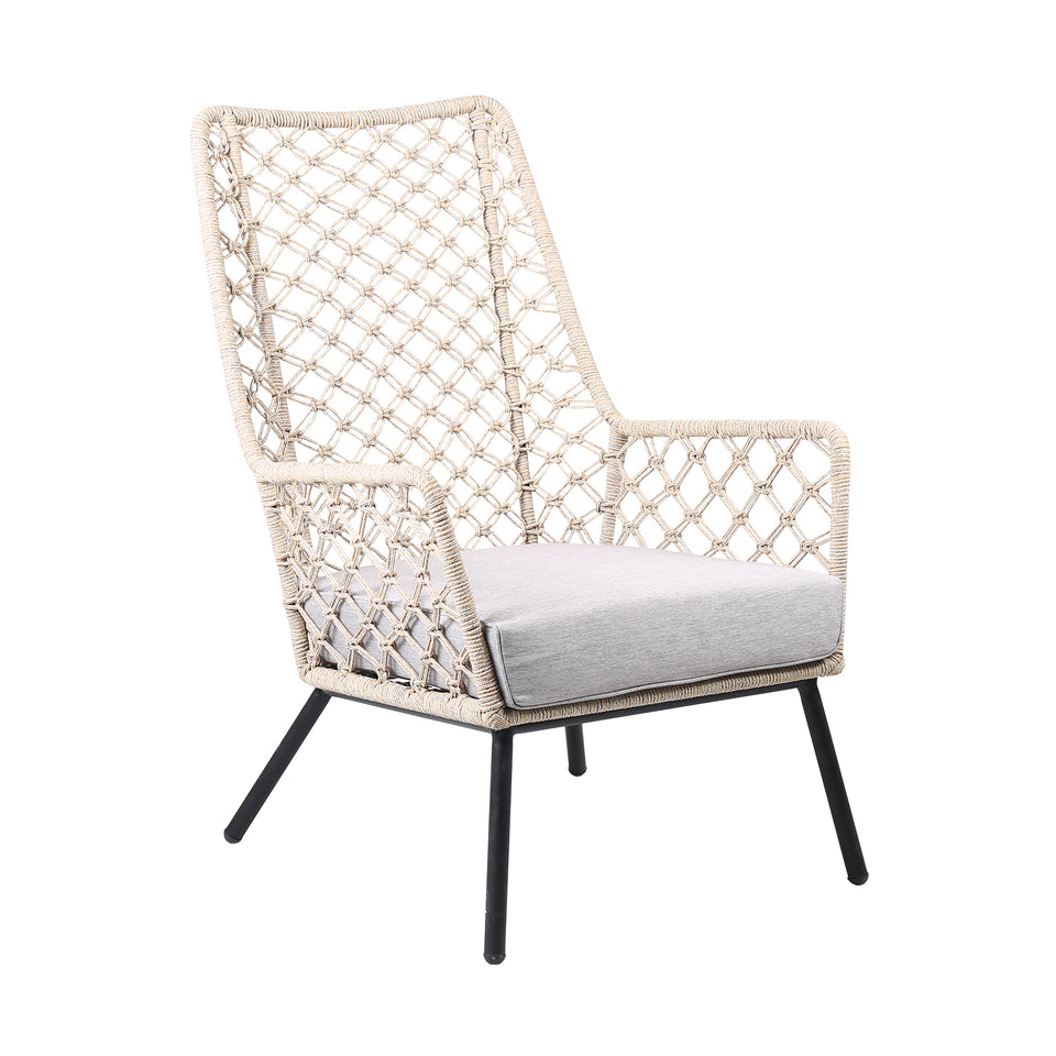 Marco Indoor Outdoor Steel Lounge Chair with Natural Springs Rope and Grey Cushion