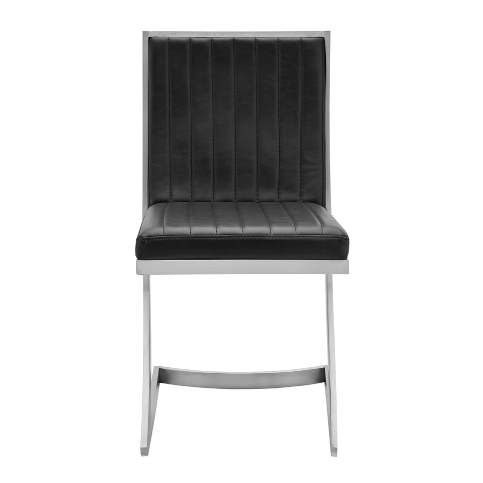 Marc Vinage Black Faux Leather and Brushed Stainless Steel Dining Room Chairs - Set of 2