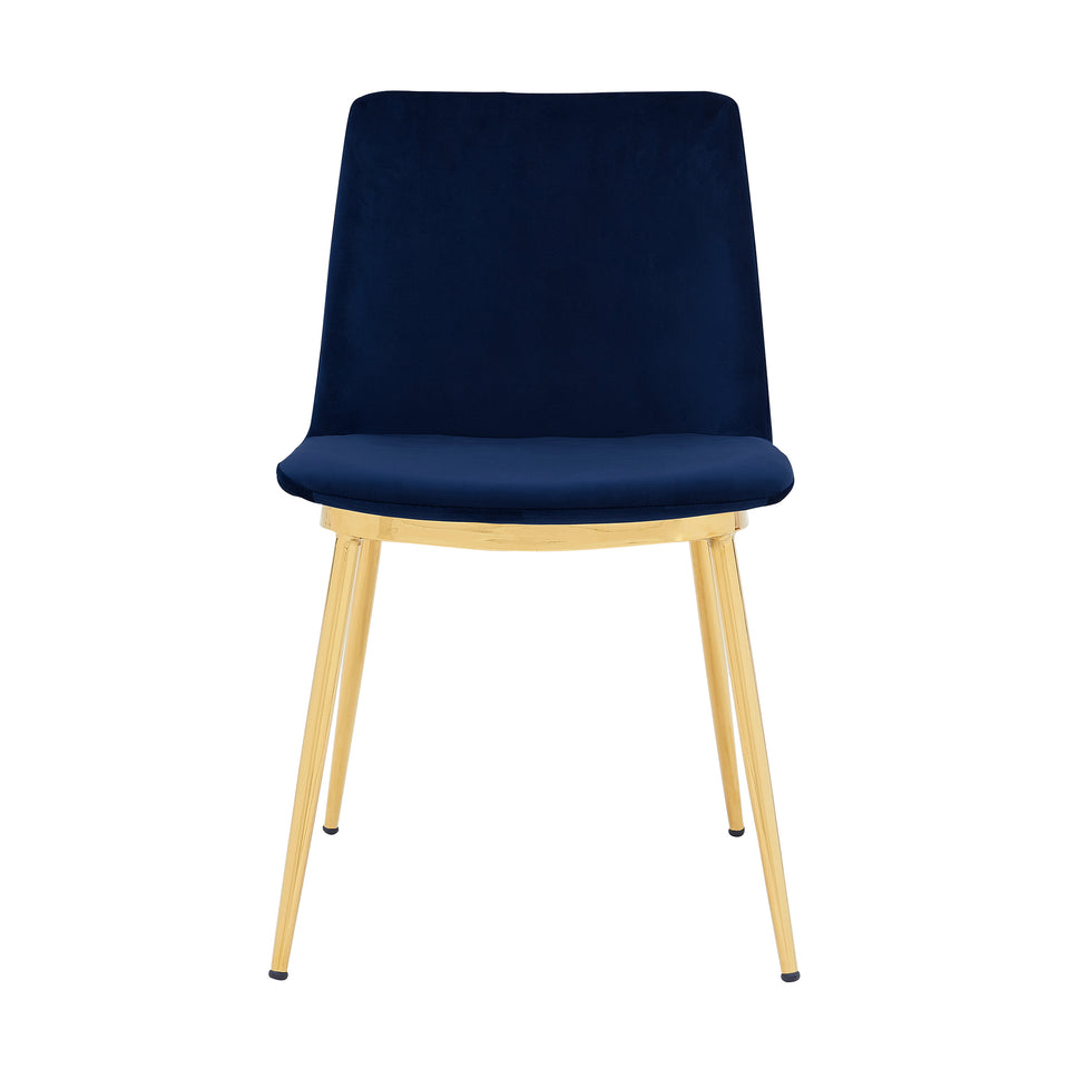 Messina Modern Blue Velvet and Gold Metal Leg Dining Room Chairs - Set of 2