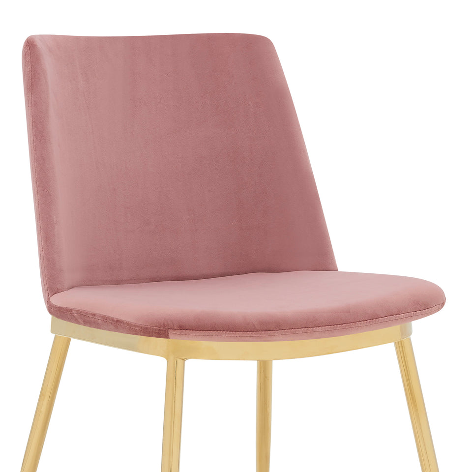 Messina Modern Pink Velvet and Gold Metal Leg Dining Room Chairs - Set of 2