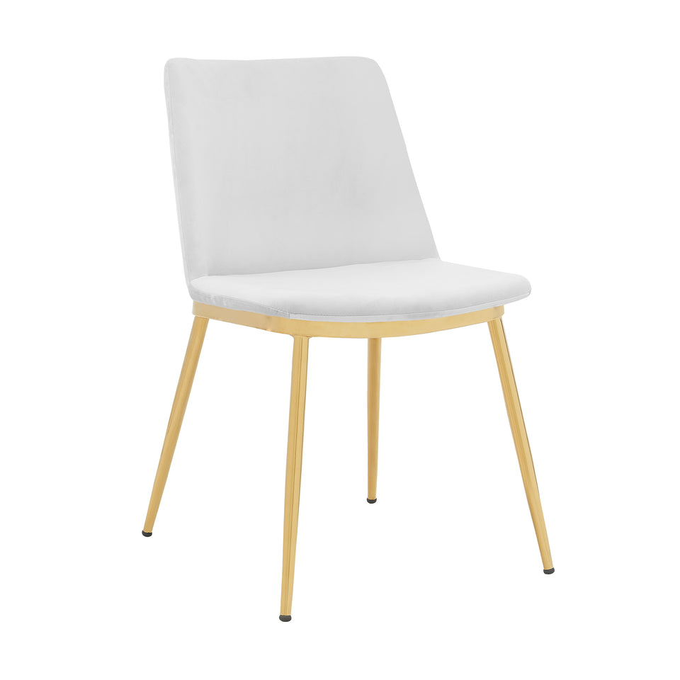 Messina Modern White Velvet and Gold Metal Leg Dining Room Chairs - Set of 2