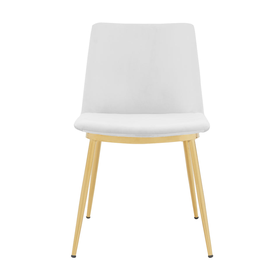 Messina Modern White Velvet and Gold Metal Leg Dining Room Chairs - Set of 2