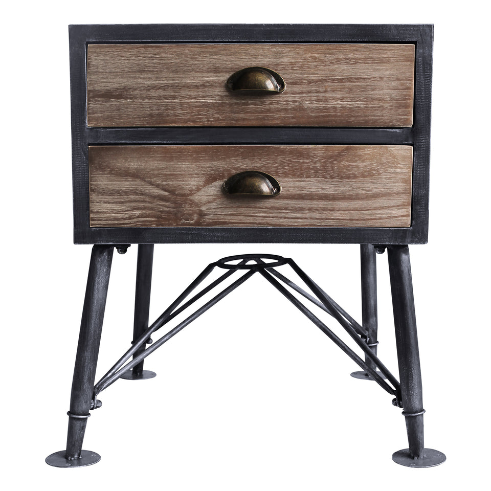 Mathis Industrial 2-Drawer End Table in Industrial Gray and Pine Wood