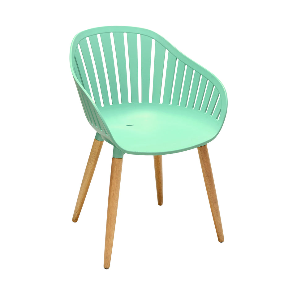 Nassau Outdoor Mint Green Dining Chair with Eucalyptus Wood Legs - Set of 2
