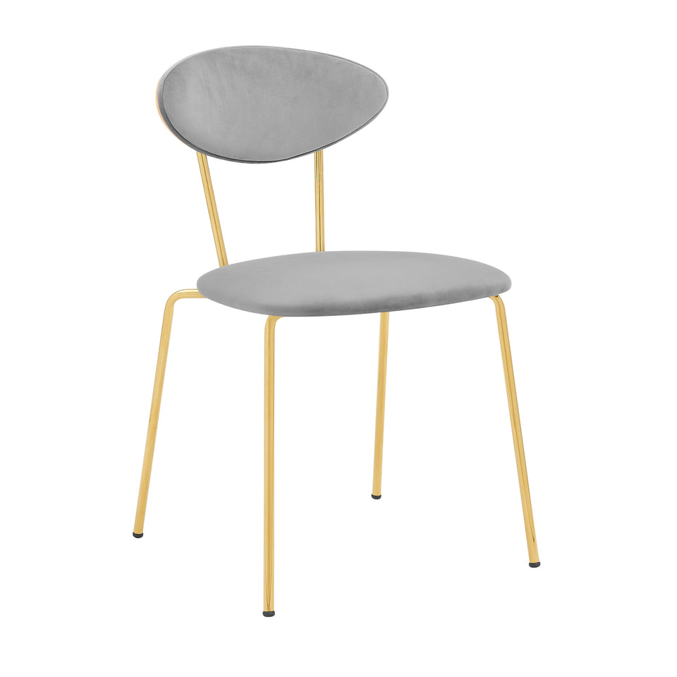 Neo Modern Gray Velvet and Gold Metal Leg Dining Room Chairs - Set of 2