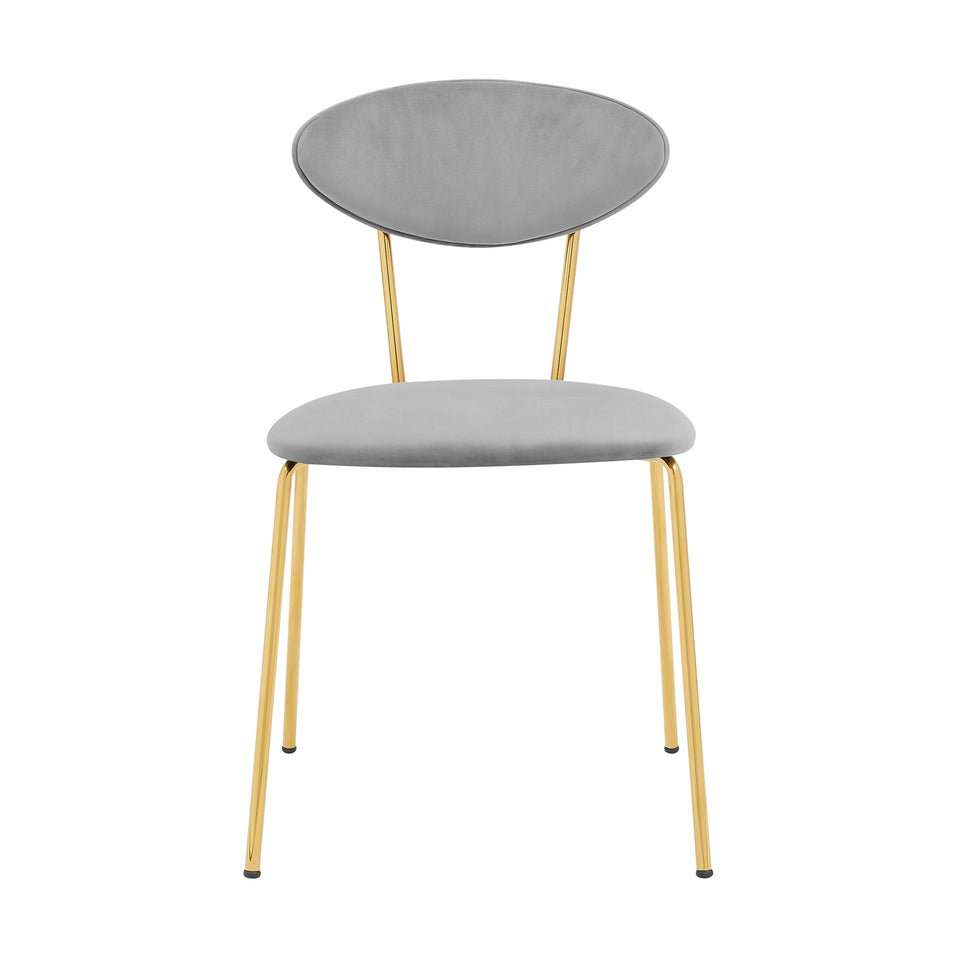 Neo Modern Gray Velvet and Gold Metal Leg Dining Room Chairs - Set of 2