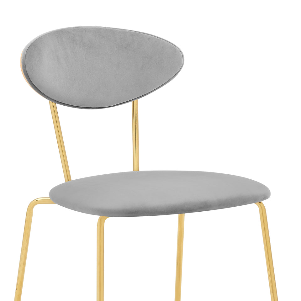 Neo Modern Gray Velvet and Gold Metal Leg Dining Room Chairs - Set of 2