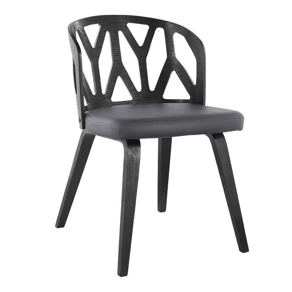 Nia Gray Faux Leather and Black Wood Dining Chairs - Set of 2