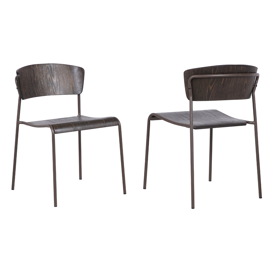 Nick Walnut and Metal Open Back Dining Accent Chairs (Set of 2)