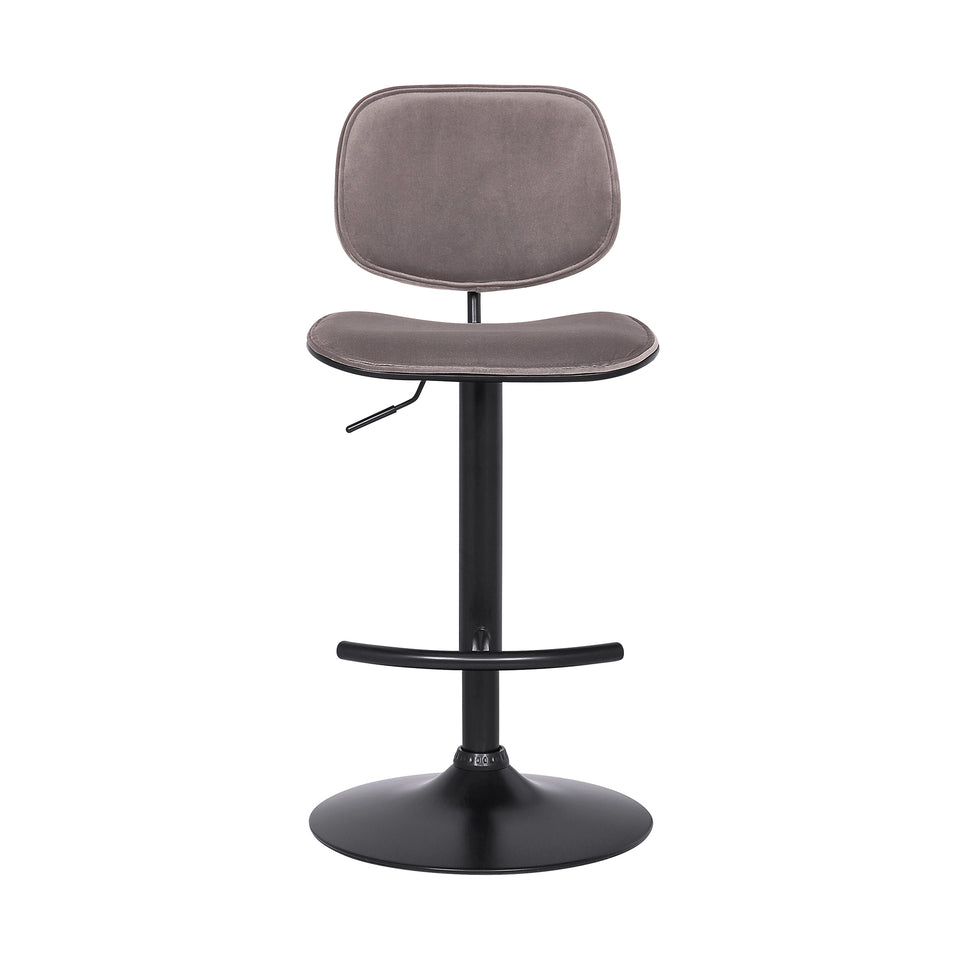 Nancy Adjustable Gray Velvet Swivel Barstool in Black Powder Coated Finish