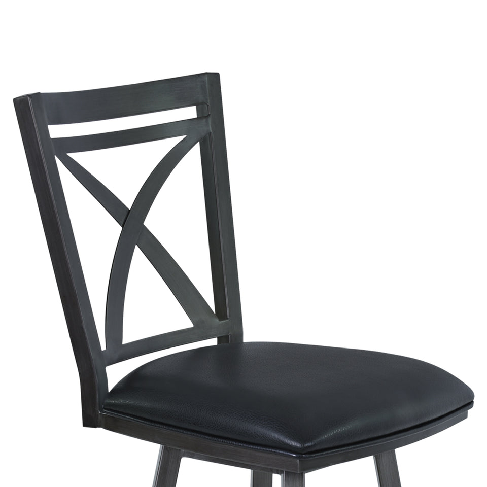 Nova 26" Counter Height Metal Swivel Barstool in Ford Black Pu and Mineral Finish