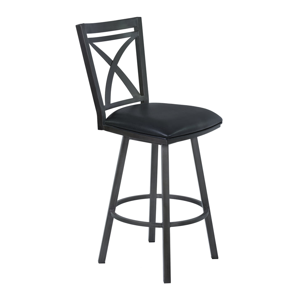 Nova 26" Counter Height Metal Swivel Barstool in Ford Black Pu and Mineral Finish
