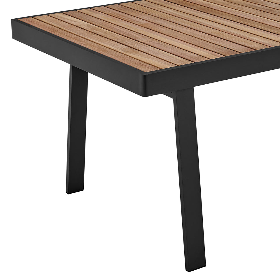 Nofi Outdoor Patio Dining Table in Charcoal Finish with Teak Wood Top