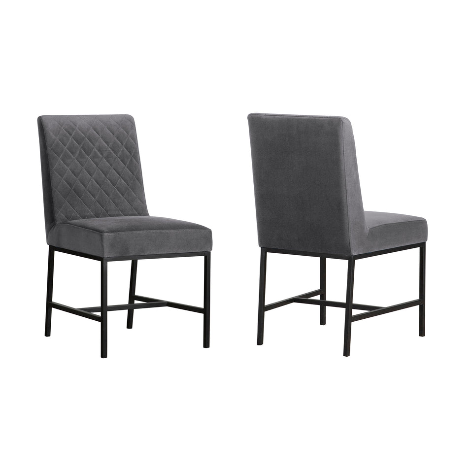 Napoli Gray Velvet and Black Leg Modern Dining Accent Chair-Set of 2