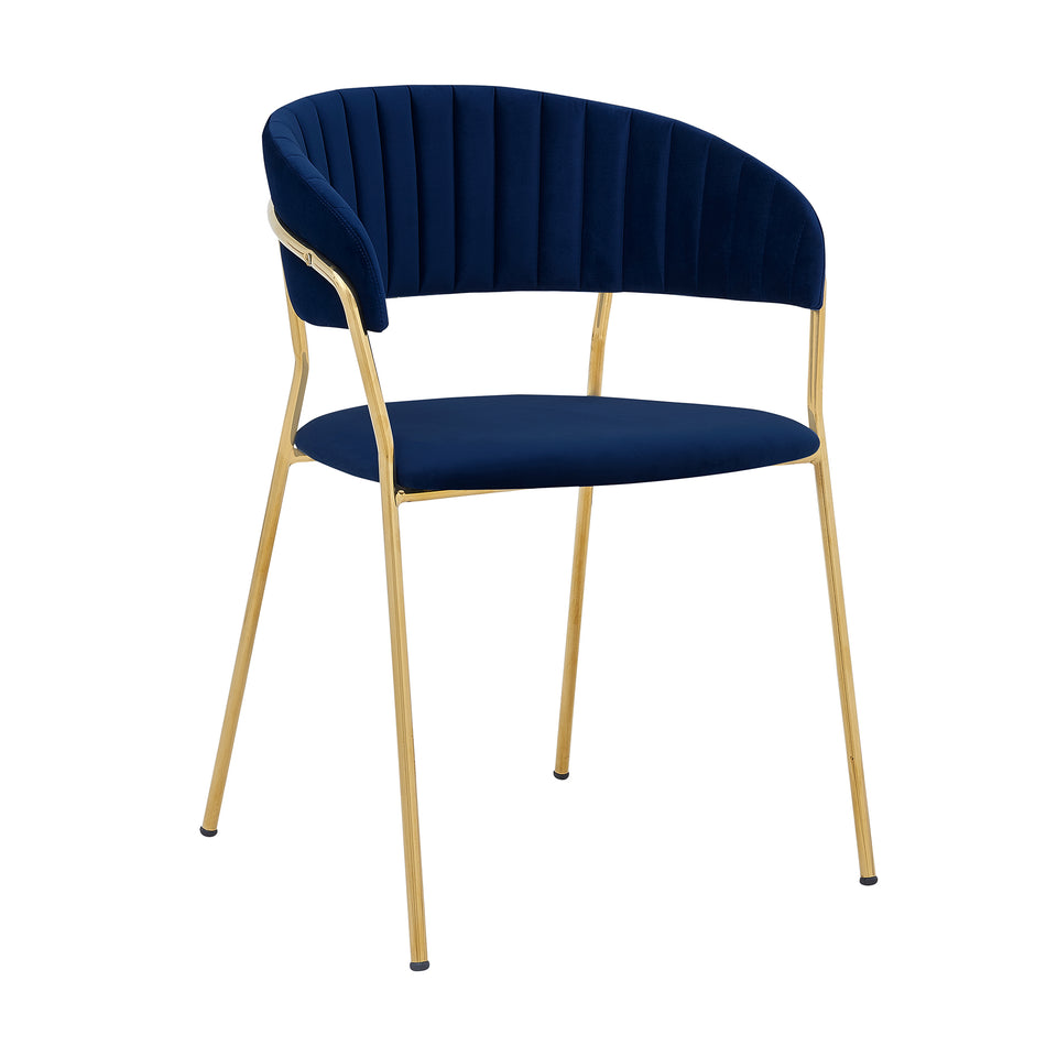 Nara Modern Blue Velvet and Gold Metal Leg Dining Room Chairs - Set of 2