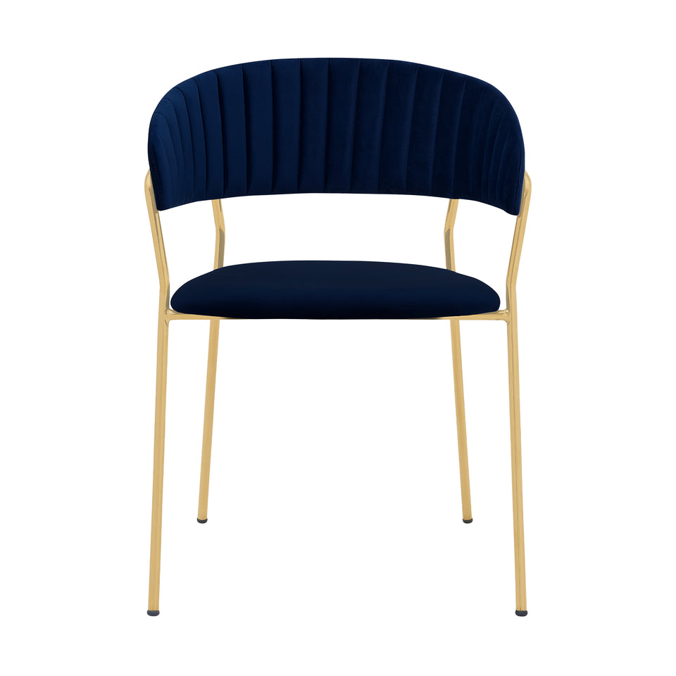 Nara Modern Blue Velvet and Gold Metal Leg Dining Room Chairs - Set of 2