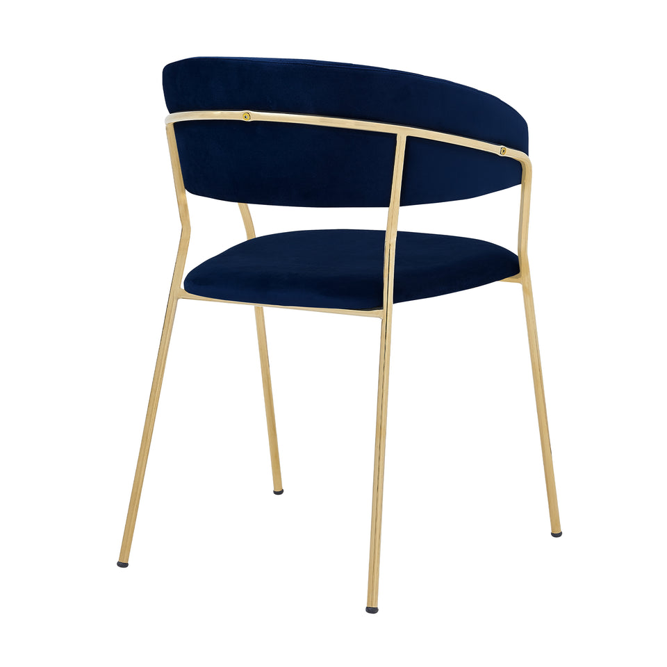 Nara Modern Blue Velvet and Gold Metal Leg Dining Room Chairs - Set of 2