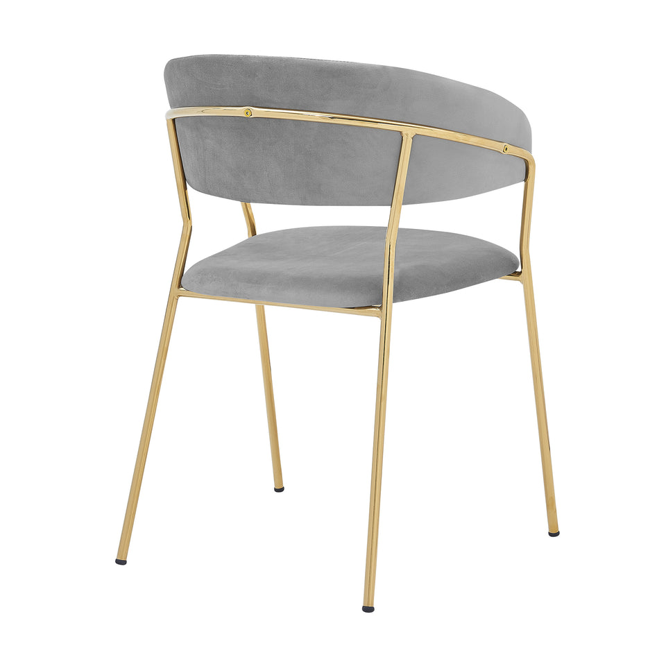 Nara Modern Gray Velvet and Gold Metal Leg Dining Room Chairs - Set of 2