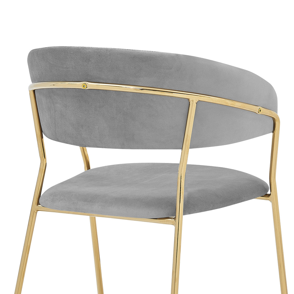 Nara Modern Gray Velvet and Gold Metal Leg Dining Room Chairs - Set of 2