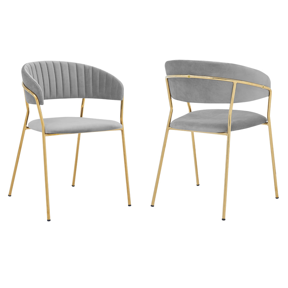 Nara Modern Gray Velvet and Gold Metal Leg Dining Room Chairs - Set of 2