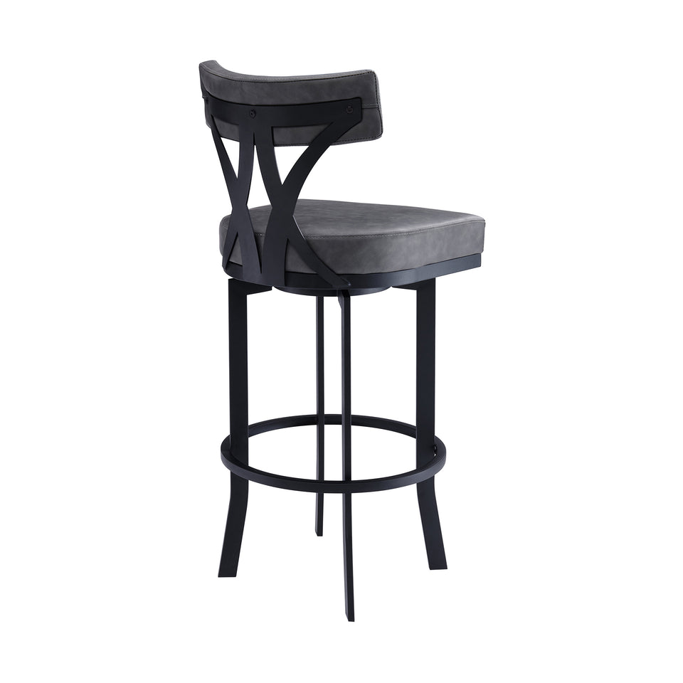 Natalie Contemporary 26" Counter Height Barstool in Black Powder Coated Finish and Vintage Gray Faux Leather
