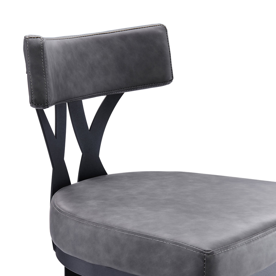 Natalie Contemporary 26" Counter Height Barstool in Black Powder Coated Finish and Vintage Gray Faux Leather