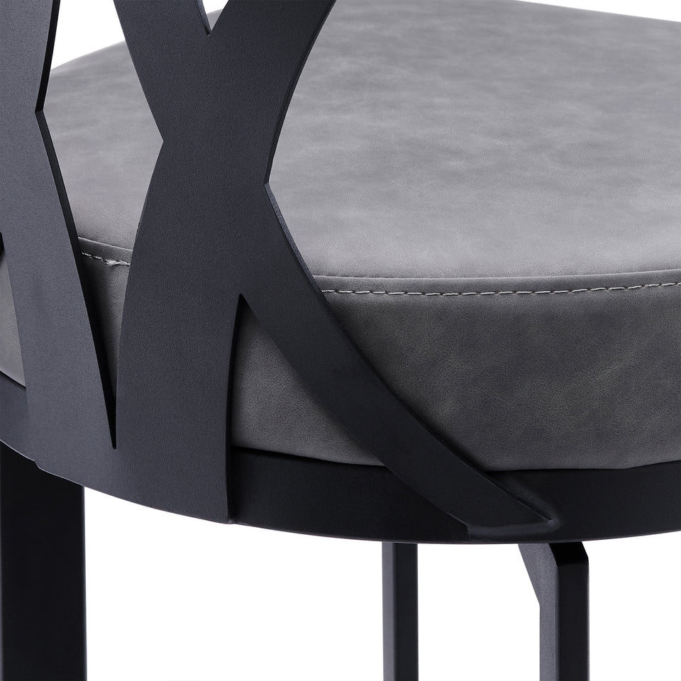 Natalie Contemporary 26" Counter Height Barstool in Black Powder Coated Finish and Vintage Gray Faux Leather