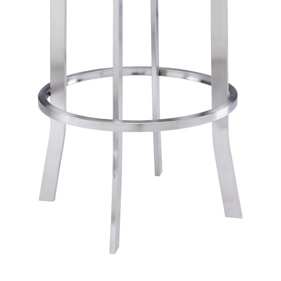 Natalie Contemporary 26" Counter Height Barstool in Brushed Stainless Steel Coated Finish and Vintage Gray Faux Leather
