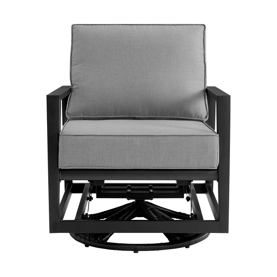 Cayman Black Aluminum Outdoor Swivel Glider Chair with Dark Gray Cushions