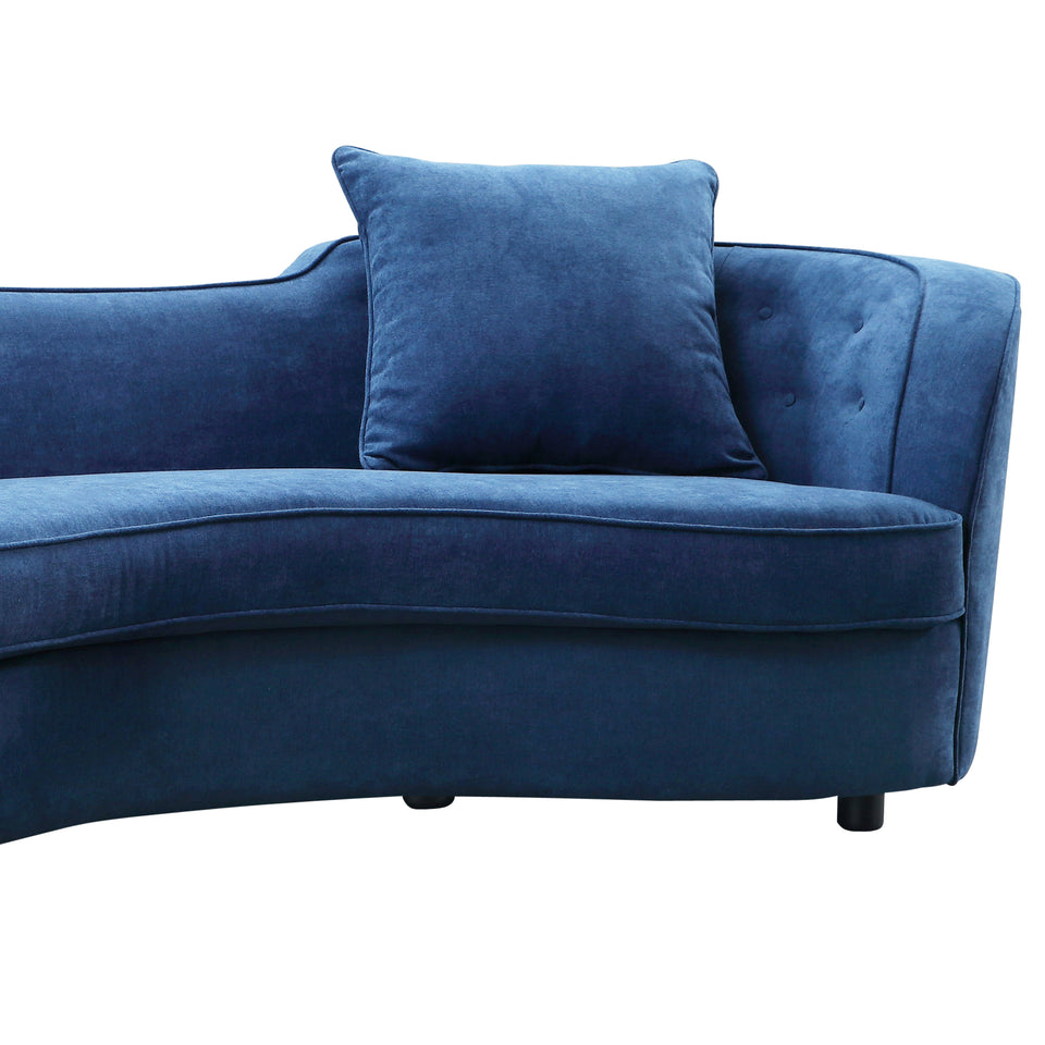 Palisade Contemporary Sofa in Blue Velvet with Brown Wood Legs