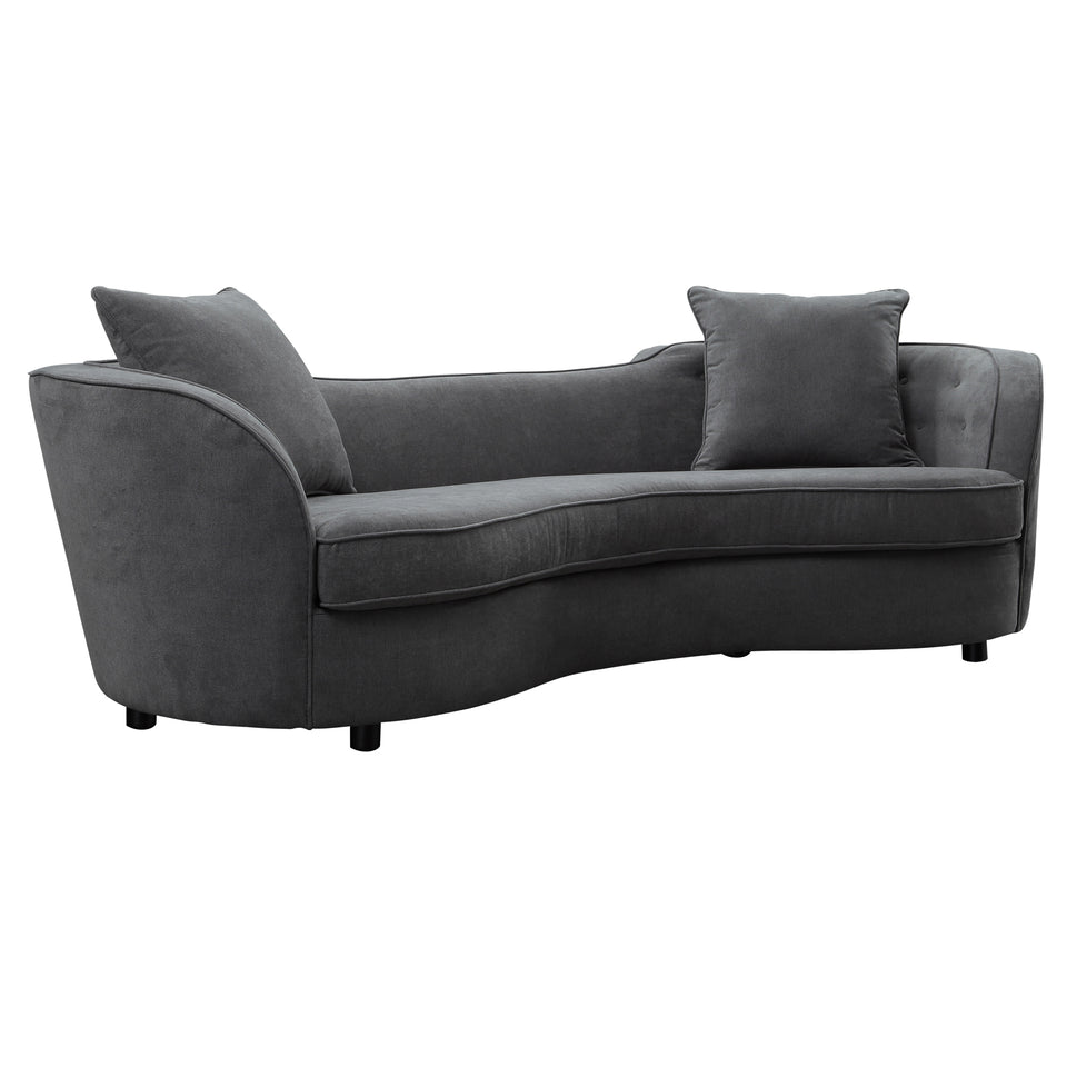Palisade Contemporary Sofa in Gray Velvet with Brown Wood Legs