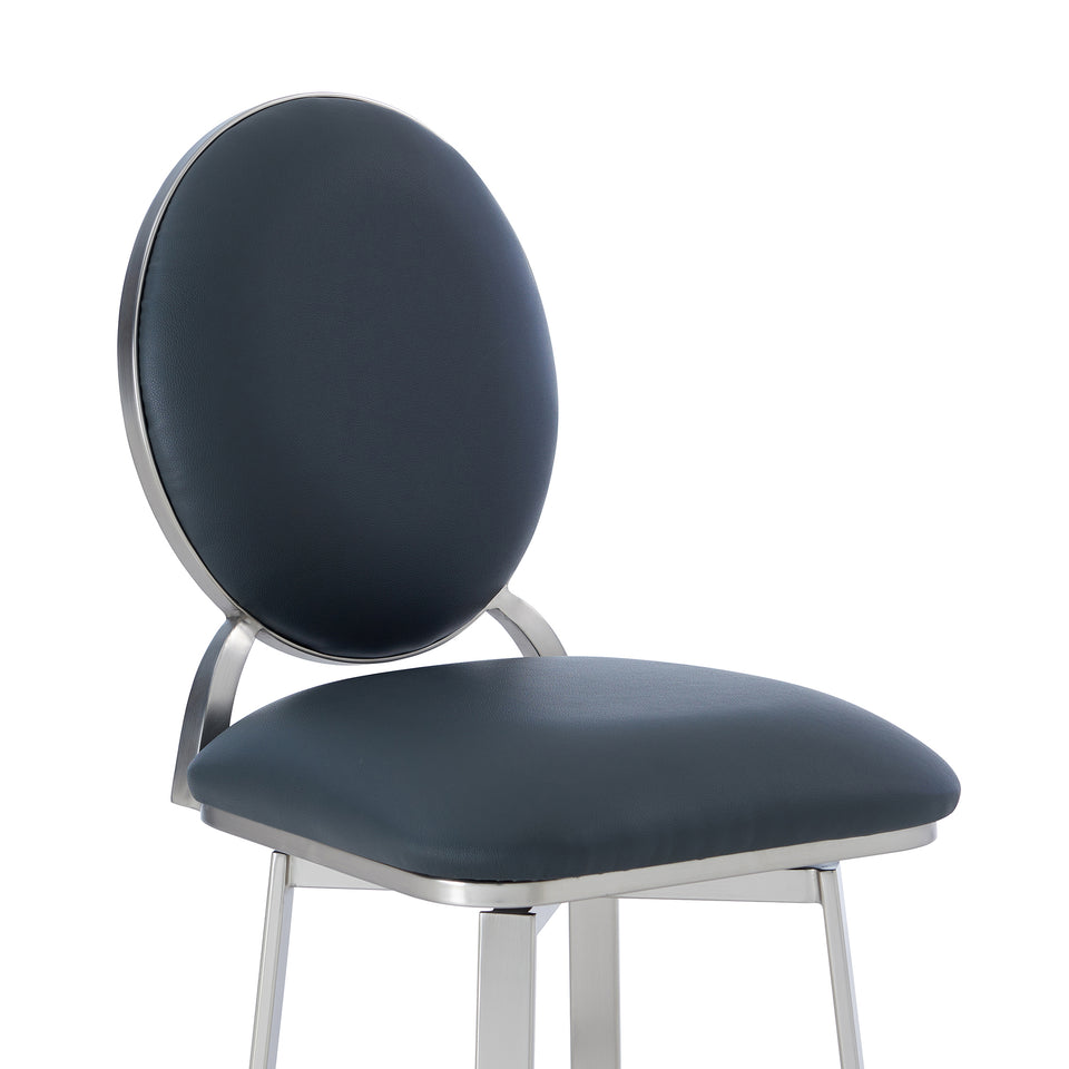 Pia Contemporary 30" Bar Height Barstool in Brushed Stainless Steel Finish and Gray Faux Leather