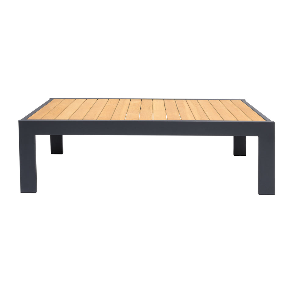 Palau Outdoor Coffee Table in Dark Grey with Natural Teak Wood Top