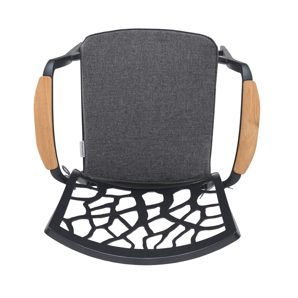 Portals Outdoor Patio Aluminum Chair in Black with Natural Teak Wood Accent-Set of 2